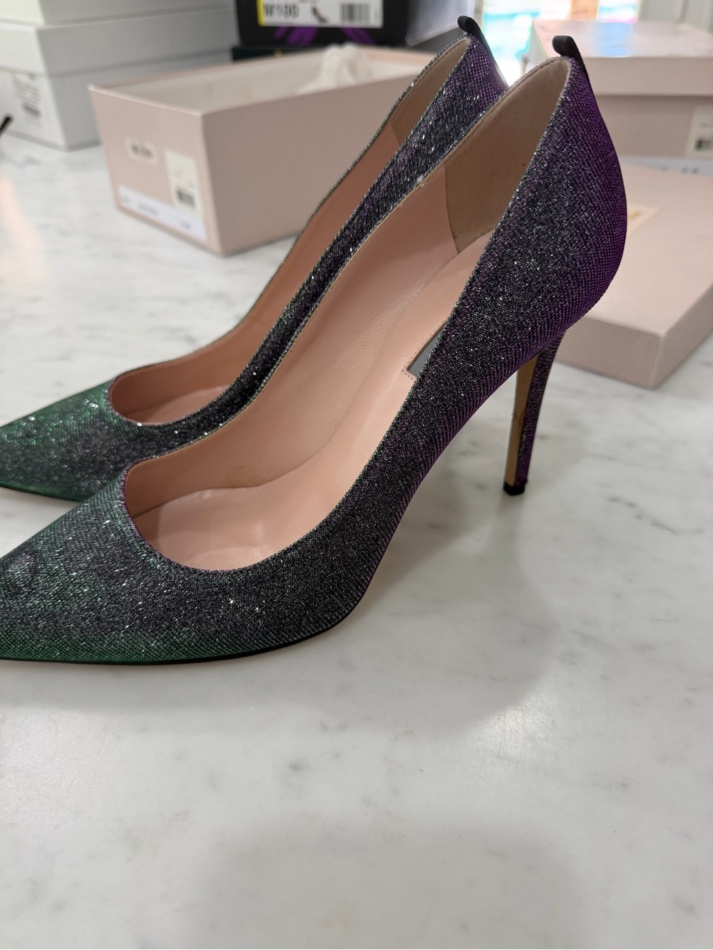 SPJ Sparkle Gradient Pointed-Toe Stiletto Pumps - Purple/Green
